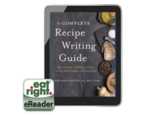The cover  of the Complete Recipe Writing Guide on the screen of a tablet