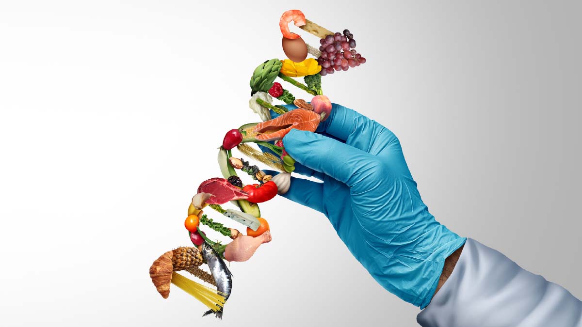 Translating Nutrigenomics Into Practice:  Opportunities, Limitations, and Ethical Considerations for RDNs | Hand Wearing Blue Latex Glove Holding a Model of DNA