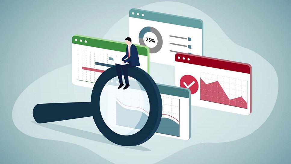 Unpacking the Science: The 2025 DGA Committee Report | Man in Suit Sitting on Magnifying Glass Looking at Spreadsheet Tiles