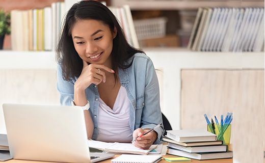 studying at computer